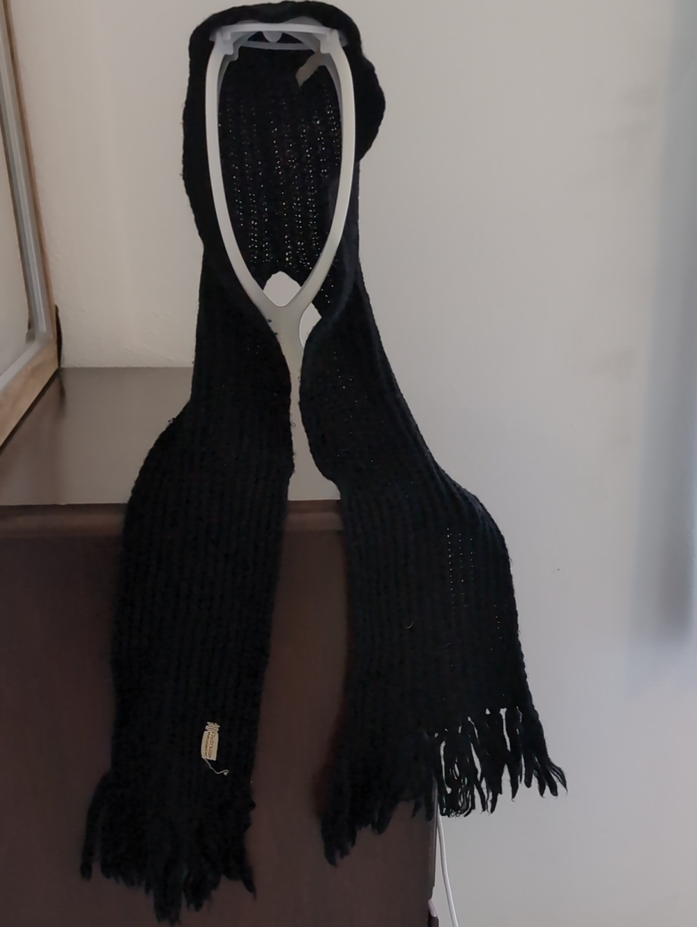 Baar & Beards Vintage Black Knit Hooded Scarf with Fringe